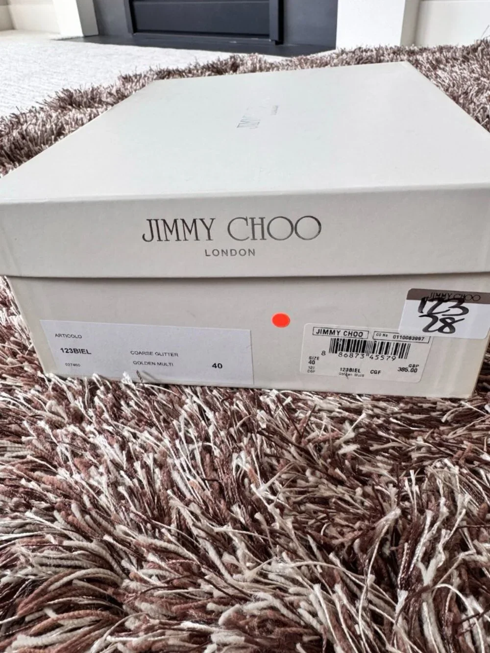 Jimmy Choo Glitter Golden Multi Wedge Pump Peep Toe Leather Women's Heels - Picture 7 of 7